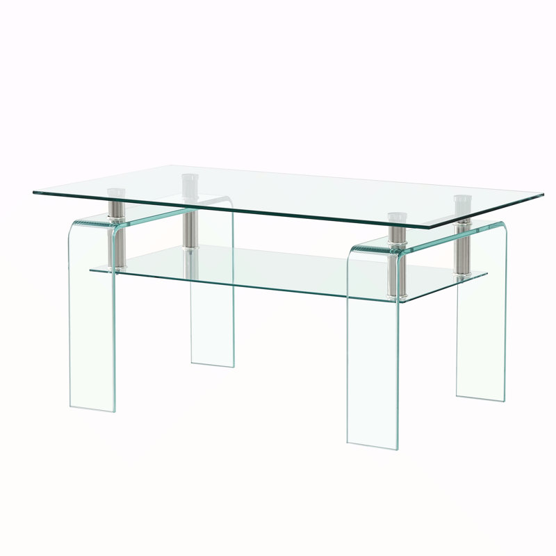 Table basse rectangulaire en verre transparent, H 17,71 po x L 39,37 po x l 21,65 po, Transparent, Transparent