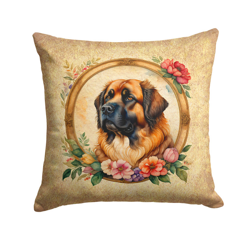Coussin décoratif en tissu Leonberger and Flowers, H 14 po x l 14 po x P 3 po