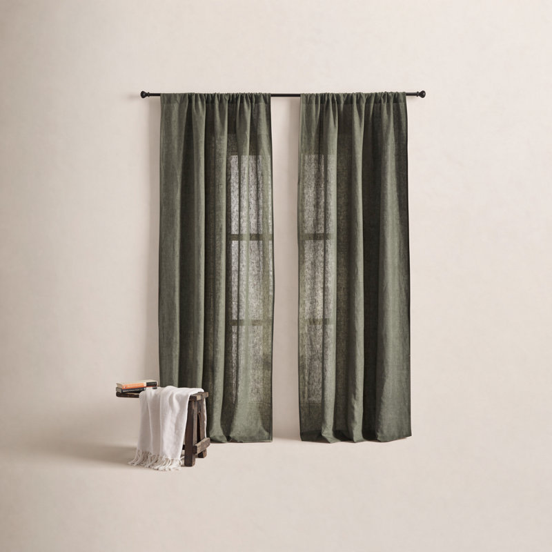 Brody Linen Semi Sheer Curtain Single Panel, Kale, 50" W x 96" L