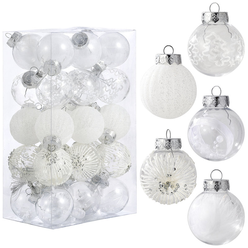 30 pièces de boules de Noël décoratives pour fête de mariage, White