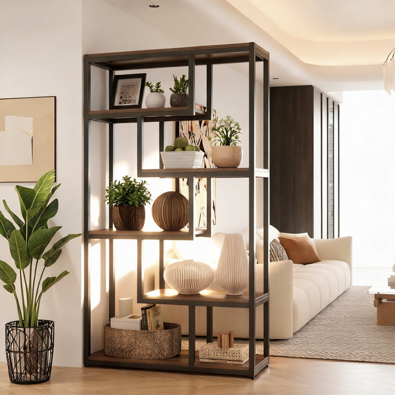 Elex 69.29'' H x 39.37'' W Steel Geometric Bookcase, Brown