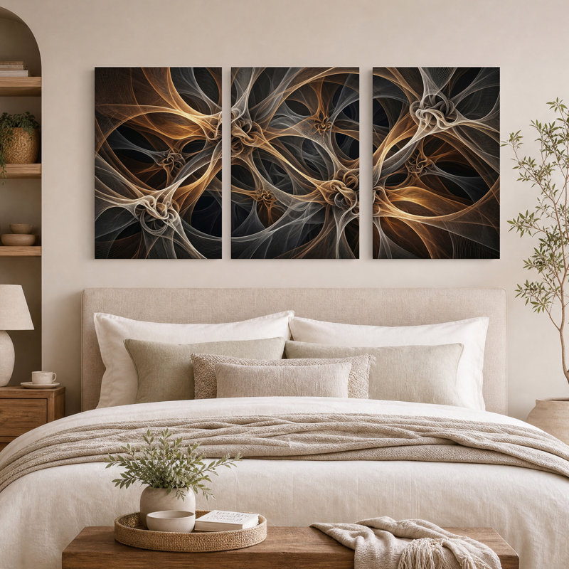 Ensemble de 3 toiles tendues entrelacées dorées et noires, 24"H x 16"W x 3pcs