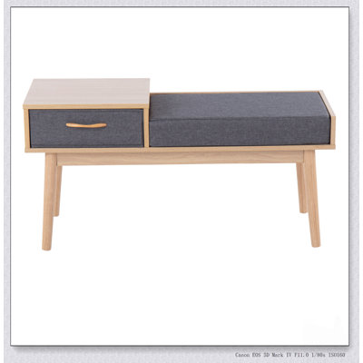 Telephone Contemporary Wooden Bench with Pull-Out Drawer and Padded Fabric Seat, Perfect for Entryways and Reading Nooks.