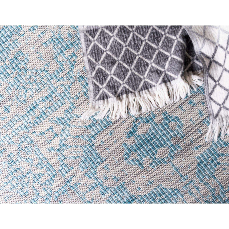 Tapis gris / bleu intérieur/extérieur Loughlin, Rectangle 9 pi x 12 pi 2 po