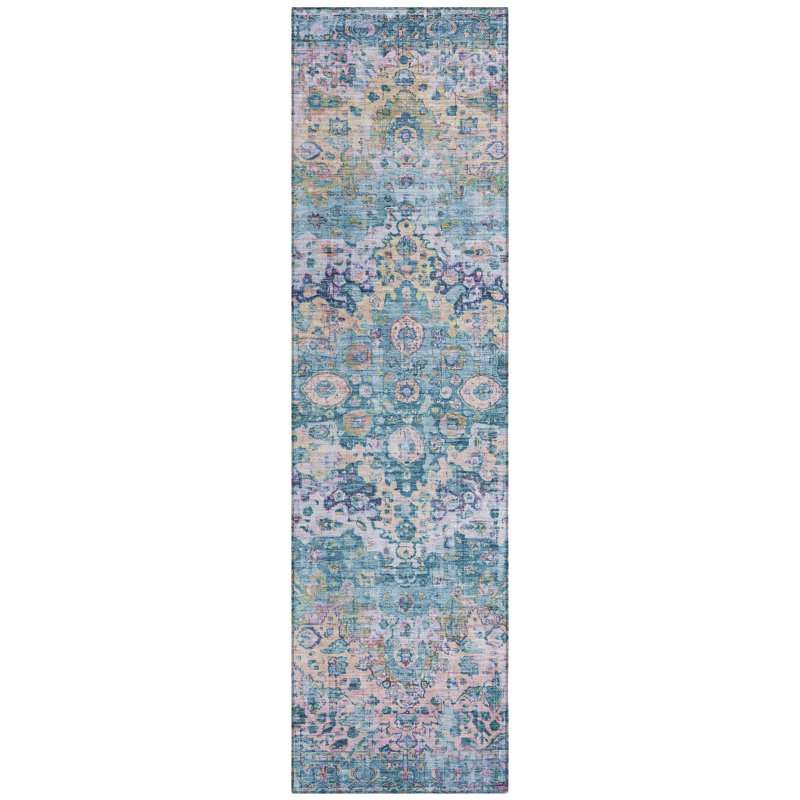 Machine Washable Indoor/Outdoor Xhevrie Denim Rug, Runner 2'3" x 7'6"