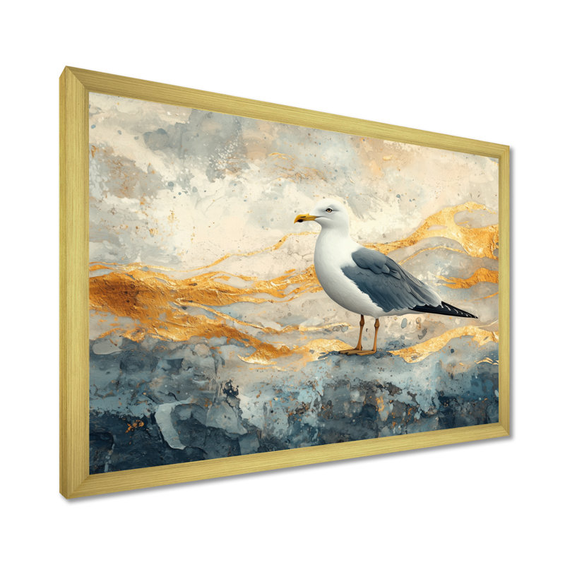 Coastal Seagull The Watchful Gull III - Art mural mouette, H 30 po x l 40 po, Reproduction d'une seule photo avec cadre, Doré