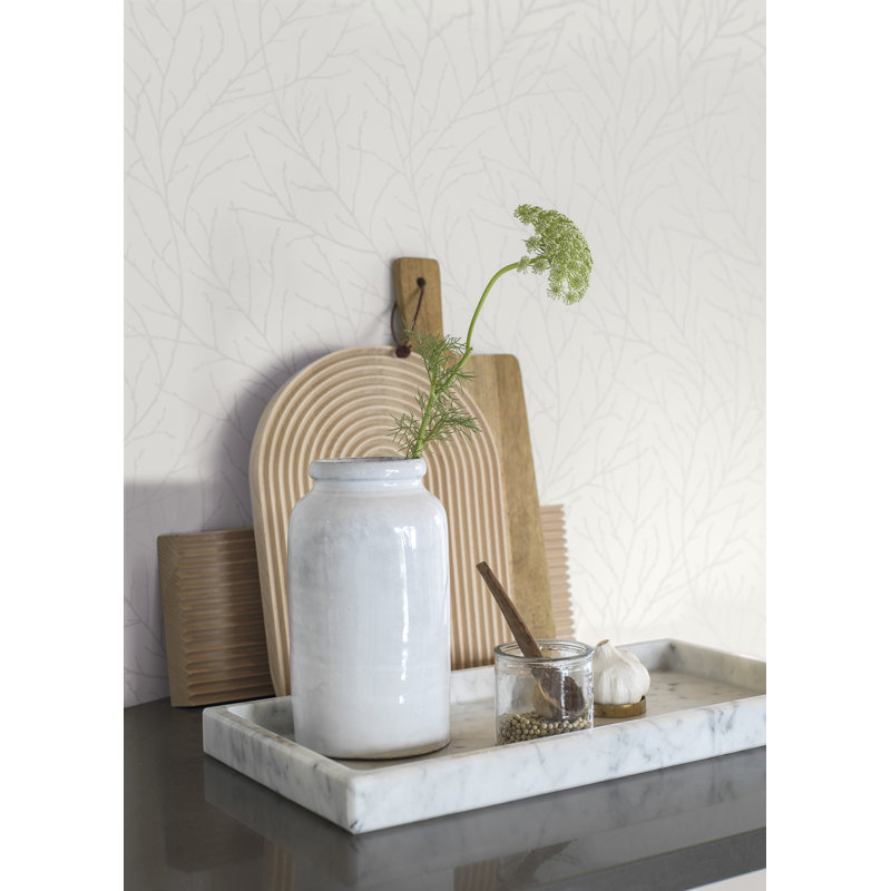  Rouleau de papier peint L 33 pi x l 21 po Branches, Blanc cassé