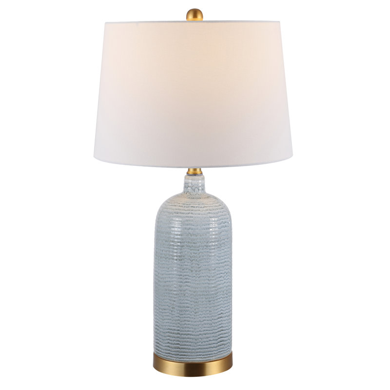 Blue Ceramic Table Lamp with White Cotton Shade