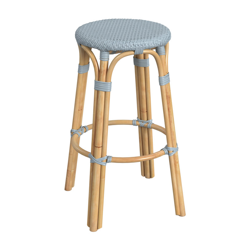 Alastair Hand-Woven Rattan Bar & Counter Stool, Bar Stool (30" Seat Height), Baby Blue/Natural Rattan Frame