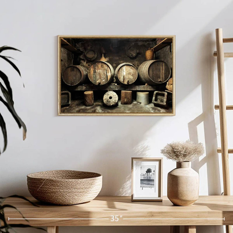Vieille cave à vin, 19 po x 13 po, Cadre flottant en bois naturel