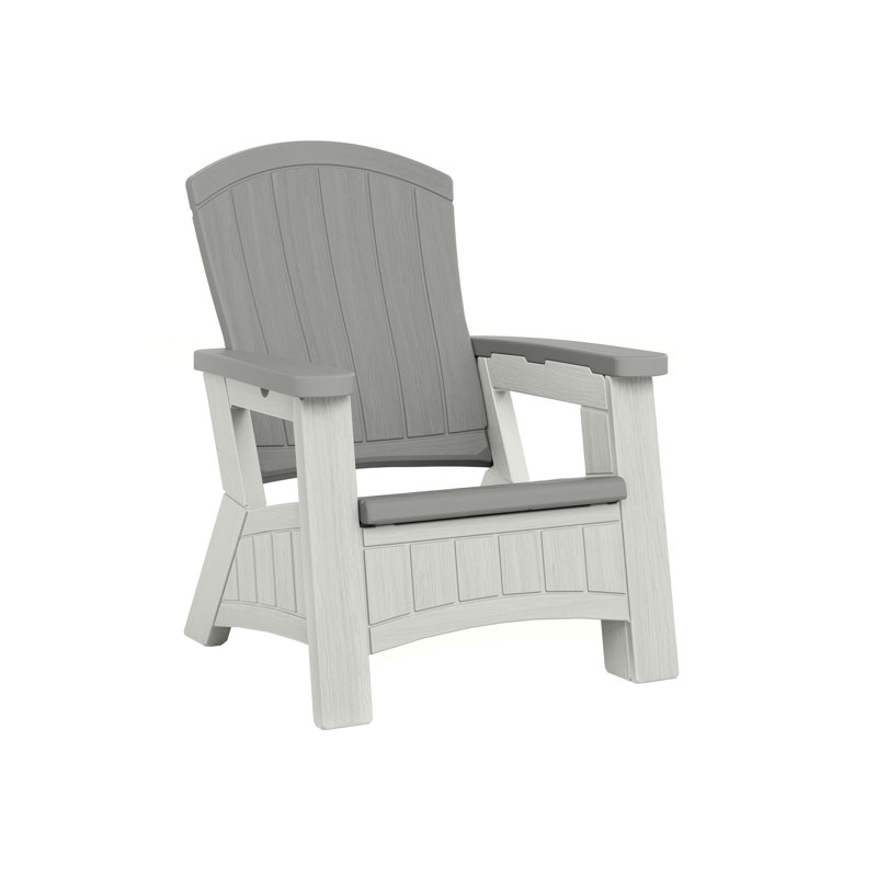 Suncast 12.19 in. W x 23.5 in. D Resin Adirondack Chair with Storage for Outdoor Seating, Made in the USA, Dove Gray/Ice Cube
