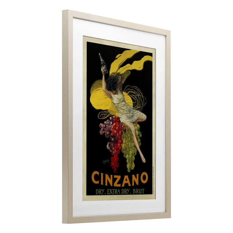 Affiche rétro de vin avec raisins, reproduction sous verre, conception de Marcello Nizzoli, H 20 po x l 14 po