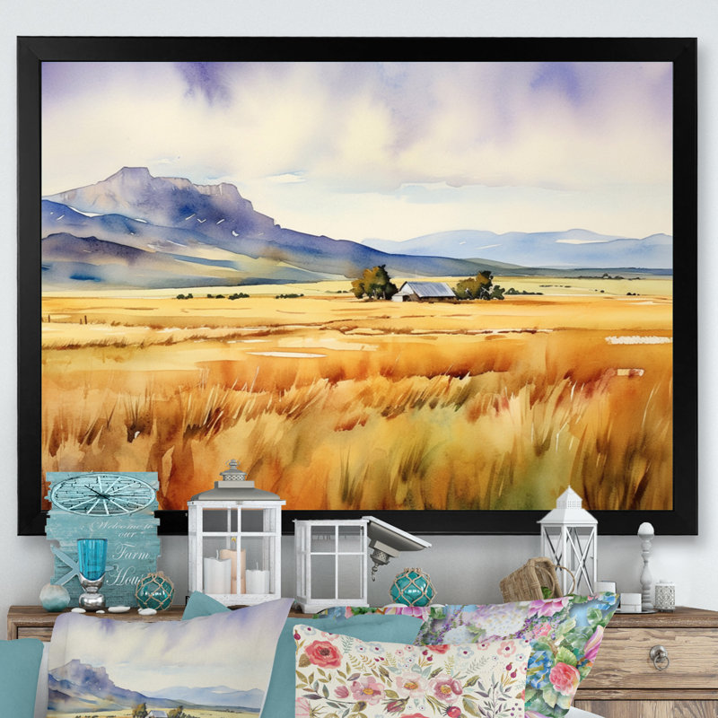 Wyoming, prairies jaunes - art mural Wyoming, H 12 po x l 20 po x P 1 po, Cadre simple noir