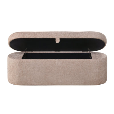 1Pc Stylish Functional Storage Bench Spacious Hidden Compartment Cushioned Seat Sturdy Wooden Frame Fabric Upholstery Bedroom Entryway Living Spaces Gold Tweed