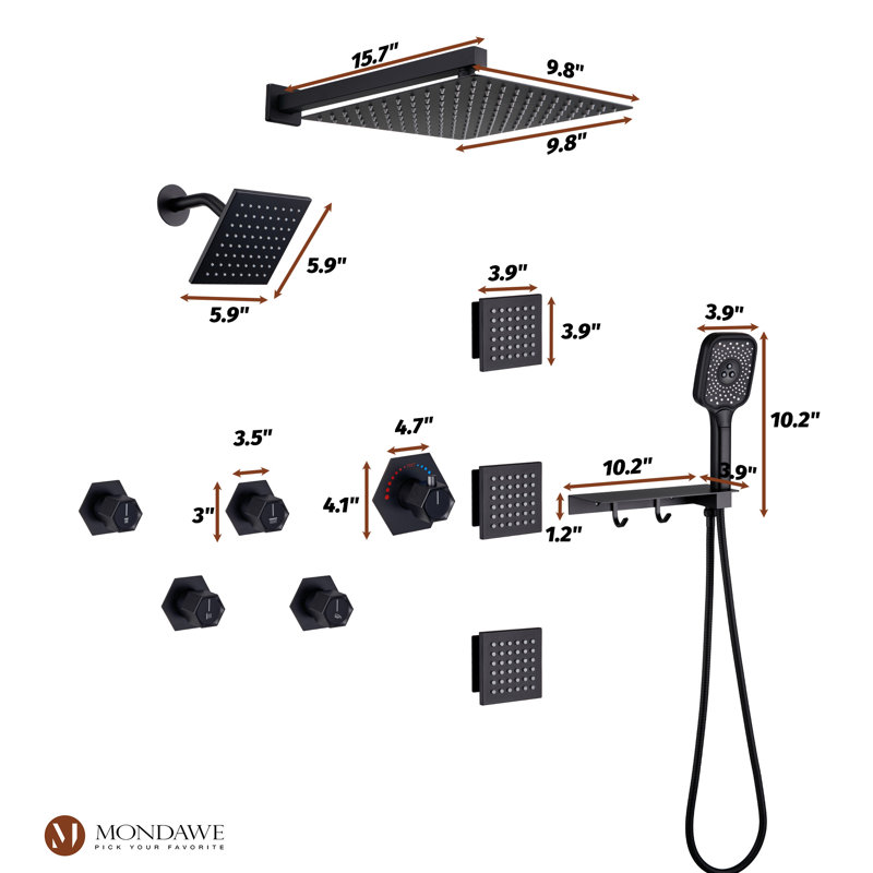 AquaRhapsody Thermostatic Complete Shower System with Rough in-Valve, Matte Black