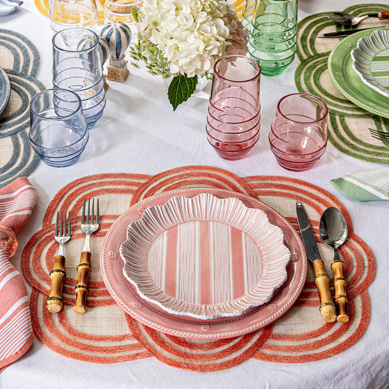 Cabana Stripe Melamine Dessert/Salad Plates, Coral