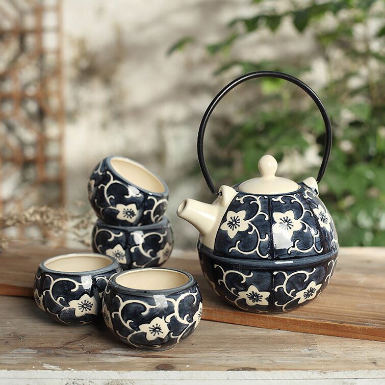 Bone China Tea Mug with Infuser, Blue Floral Design