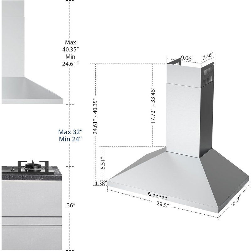 Sangdo 265 CFM Wall Range Hood