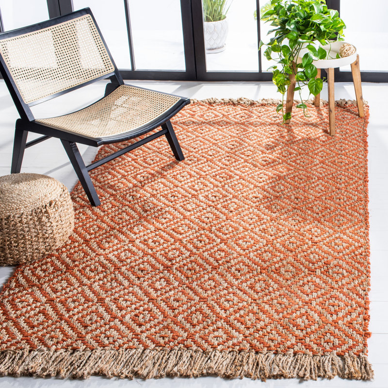 Desai Natural Fiber Hand Woven Jute Geometric Rug, Rectangle 4' x 6'