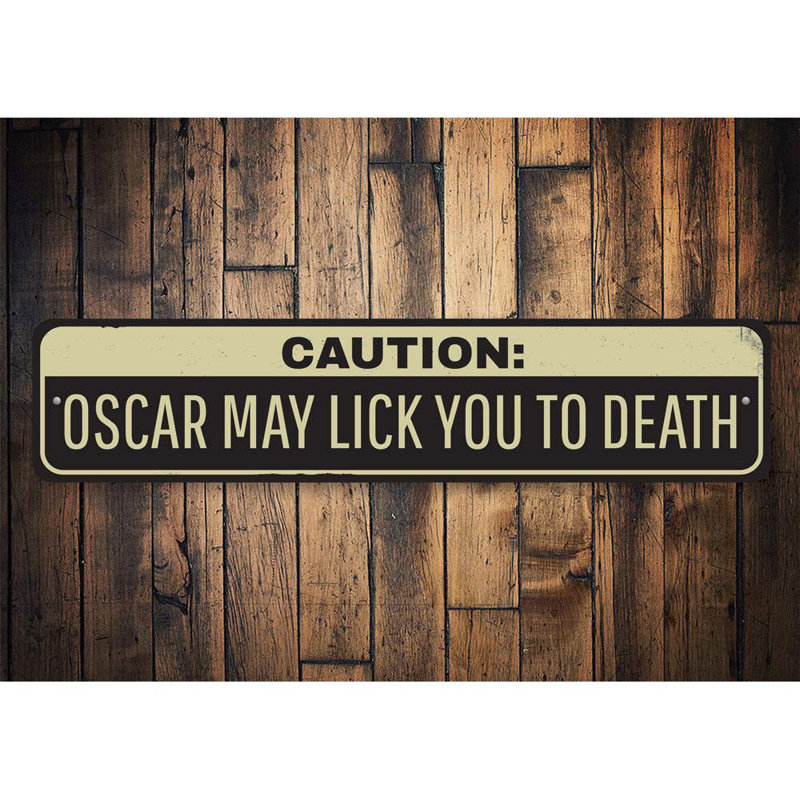 Signe en aluminium «Pet May Lick To Mort», H 4 po x l 18 po x P 0,04 po