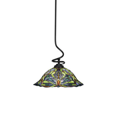 Capri Stem Hung Pendant Shown In Matte Black Finish With 19" Kaleidoscope Art Glass