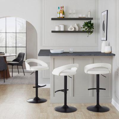 Adjustable Barstool in Black Metal and White Velvet with Rounded T Footrest - Set of 2