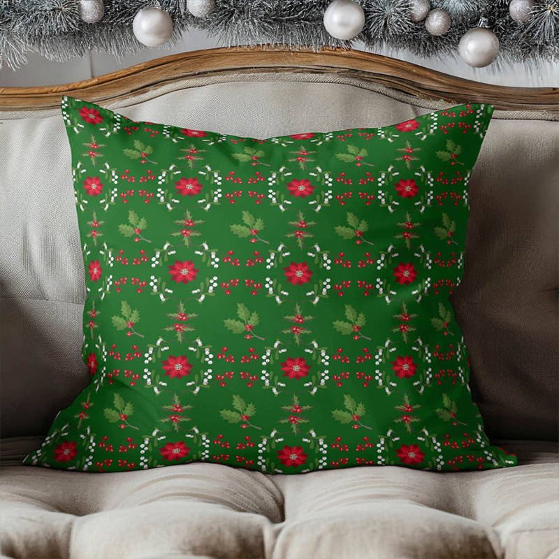 Coussin Botanical Poinsettia, Carré 16 po, Vert