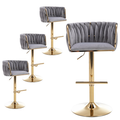 Swivel Adjustable Height Bar Stool Modern Velvet Barstool With Barrel Back Kitchen Island Counter Bar Chair With Golden Base Set Of 4