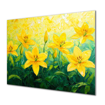 Yellow Lillies Gardens In Meadow IV - Lilies Metal Wall Art, Traditional Metal Print