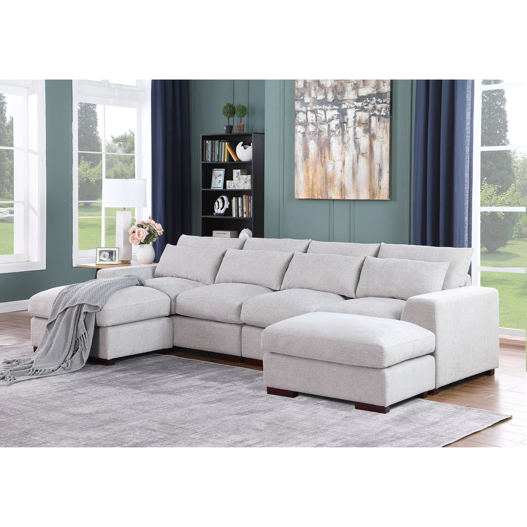 Rosdorf Park Linen Blend Sectional with 2 Ottomans | Wayfair