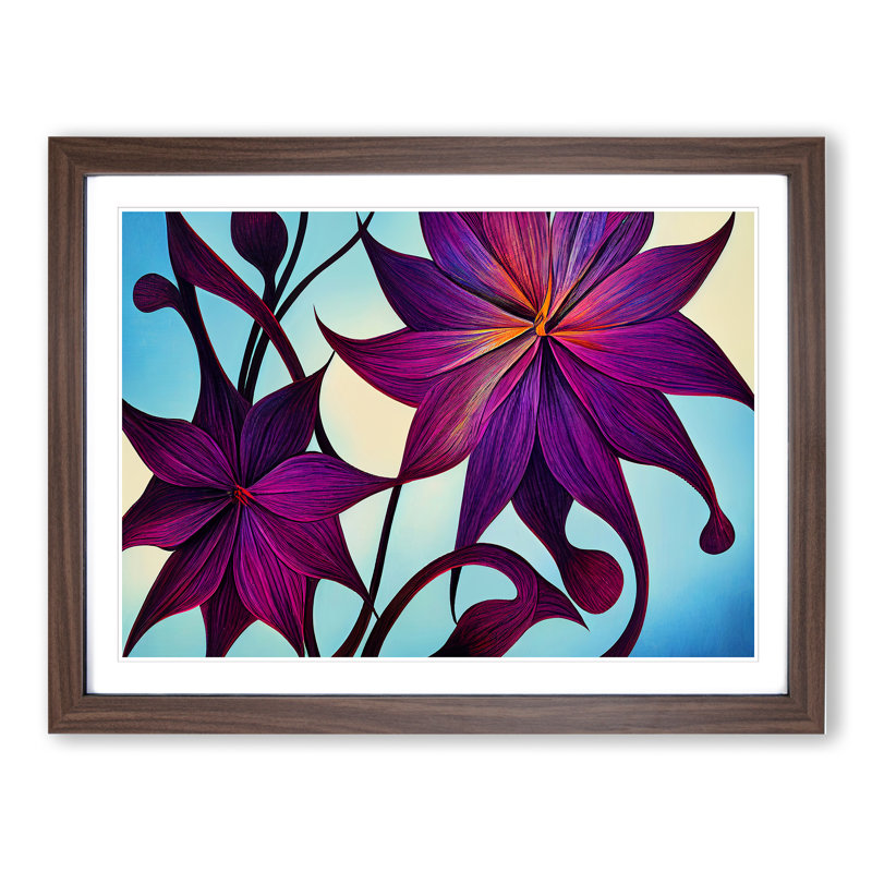 Cool Modern Flowers - Framed Print, 25cm H x 34cm W x 2cm D, Walnut Framed