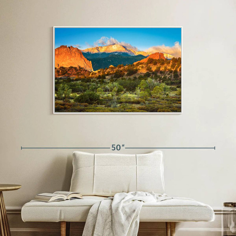 Paysage de montagne Pikes Peak, Cadre flottant blanc, 40 po x 27 po