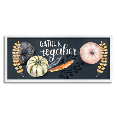 " Gather Together Pumpkin Harvest Phrase Feathers Deep Blue " by Jennifer Paxton Parker