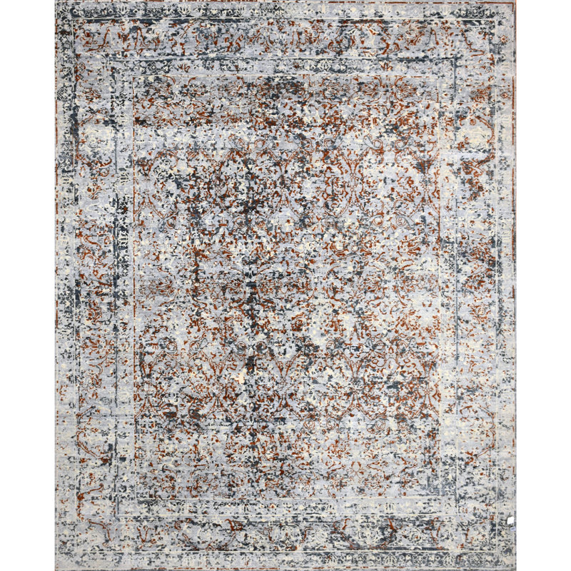 Oriental Area Rug in Gray/Rust, Rectangle 8' x 10'