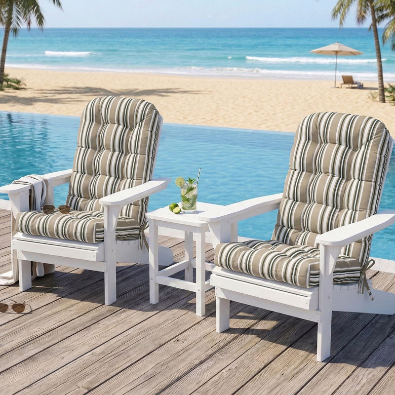 2 Piece 4.7" Thick High Back Chair Cushion Indoor and Outdoor Seat / Back Cushions with Straps, Adjustable Back Buckle