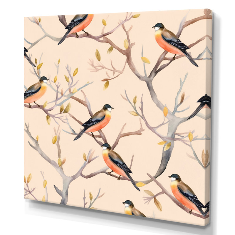 «Little Birds On The Tree Branches», reproduction d'art sur toile encadrée, Toile tendue, H 16 po x l 16 po x P 1 po