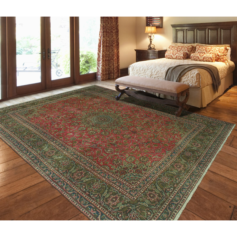 Kawa One-of-a-Kind 9'4" x 12'7" 1980s Rectangle Wool Area Rug in Green