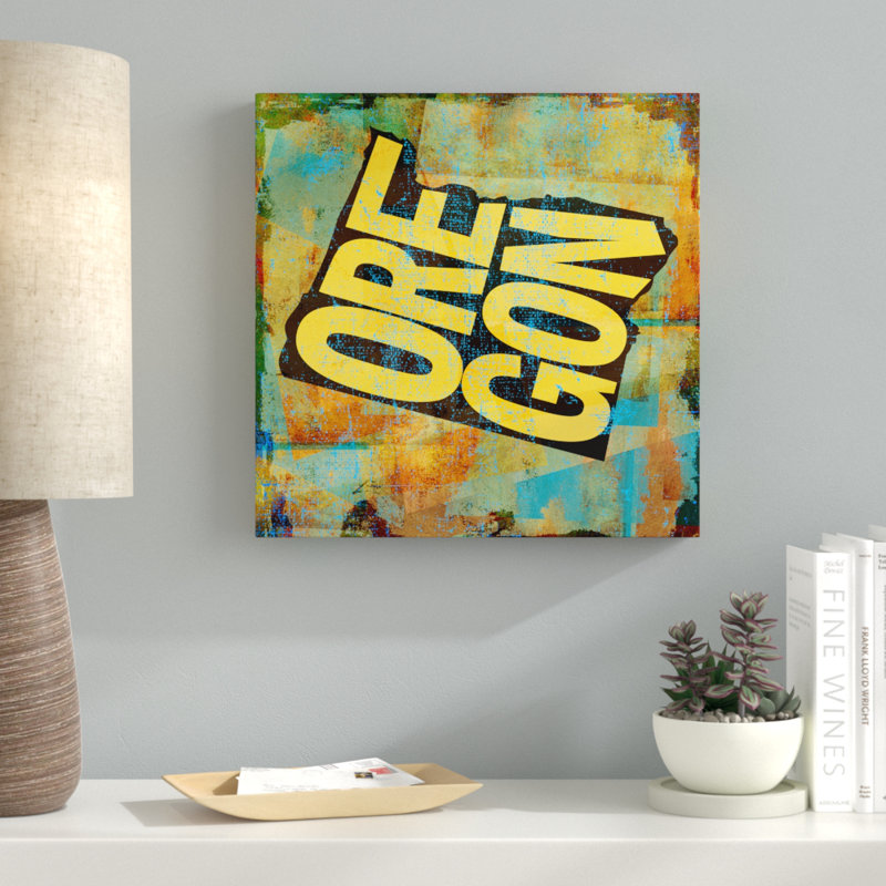« oregon », art textuel sur toile tendue, H 14 po x l 14 po x P 2 po