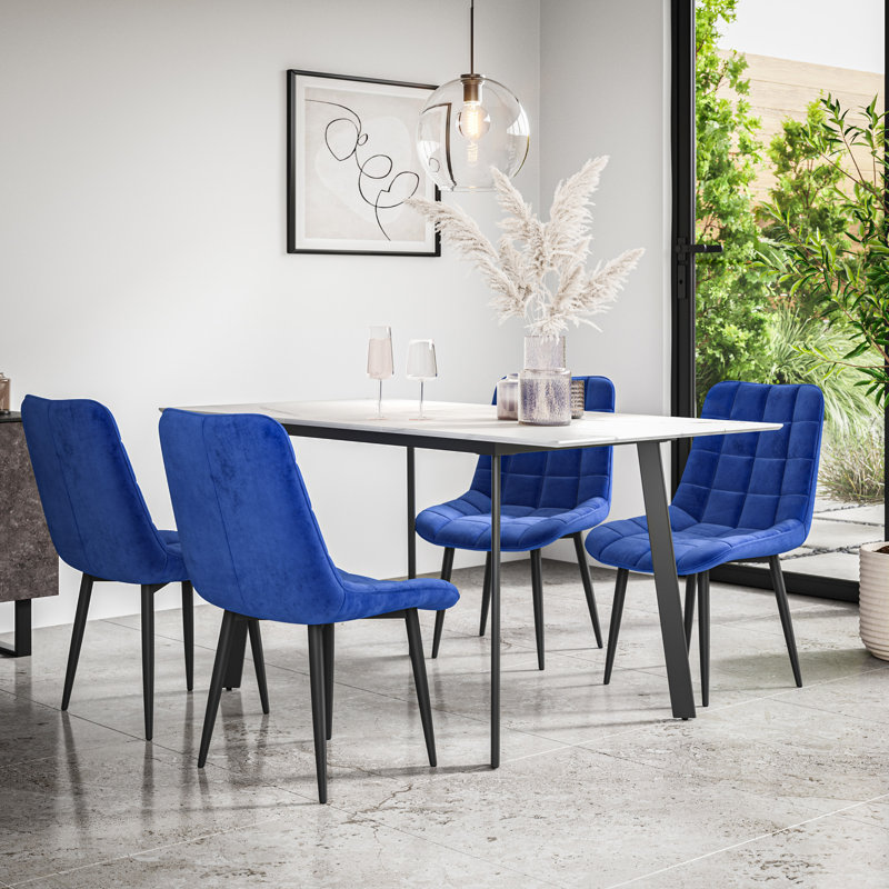 Danyll 6 - Person Dining Set, White/Black/Blue