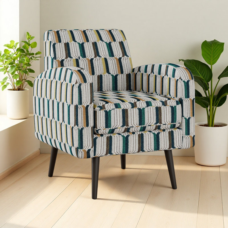 Fauteuil d'appoint avec pieds en bois massif, Red/Beige Polyester