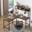 Bureau en L avec huche, bureau d'ordinateur avec tablettes de rangement Mimic