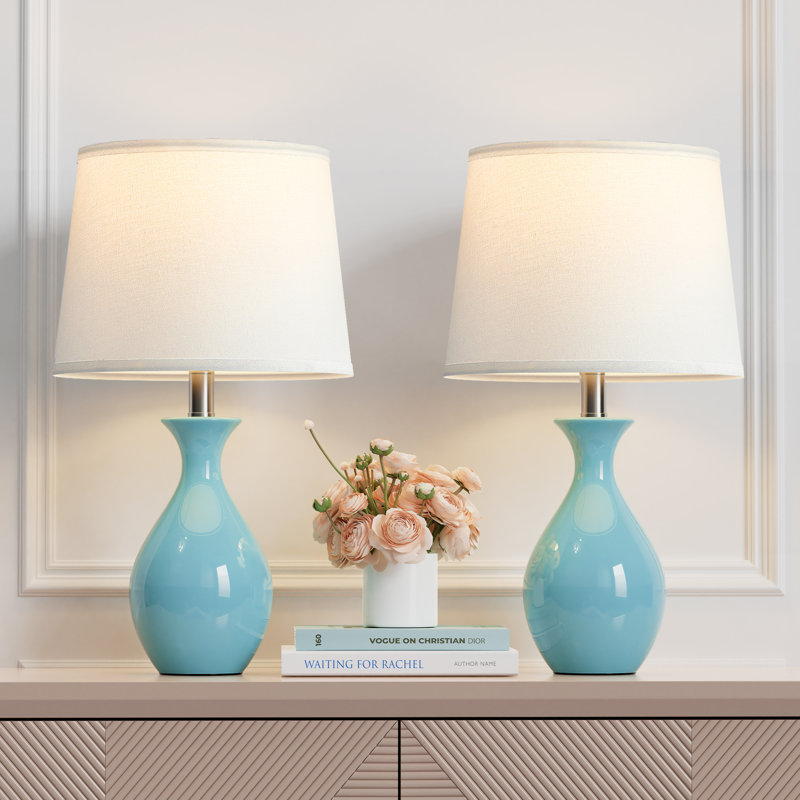 Ensemble de 2 lampes de table en céramique 19 po pour table de chevet, chambre à coucher, salon et interrupteur à bascule 19 po
