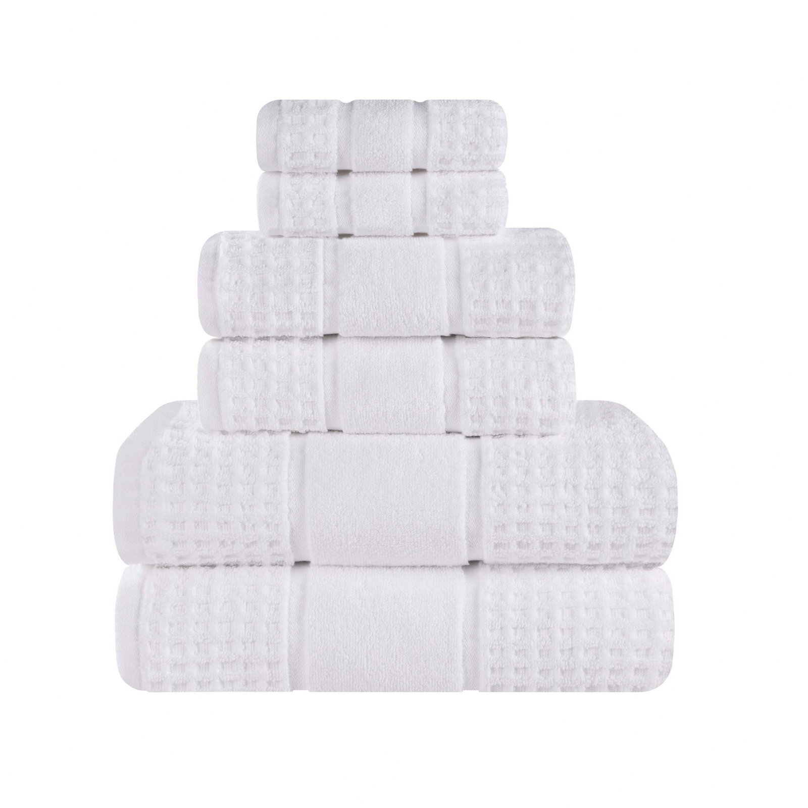 Hisela 3-Piece Waffle Cotton Towel Set, White, 6 Piece Towel Set