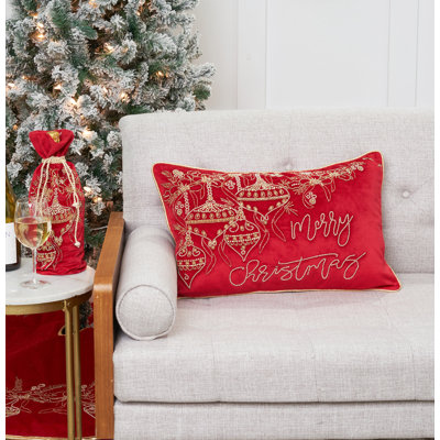 Coussin décoratif en velours orné de rubans et de joyeux Noël 14 po x 22 po