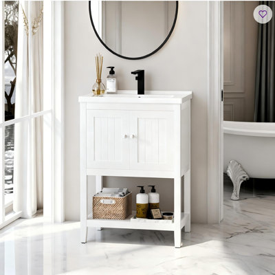 Meuble-lavabo simple 24 po avec comptoir en céramique, meuble-lavabo autoportant moderne pour espaces compacts