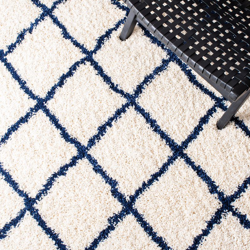 Tapis ivoire / bleu marine à motif géométrique Stanislaw, Rectangle 8 pi x 10 pi