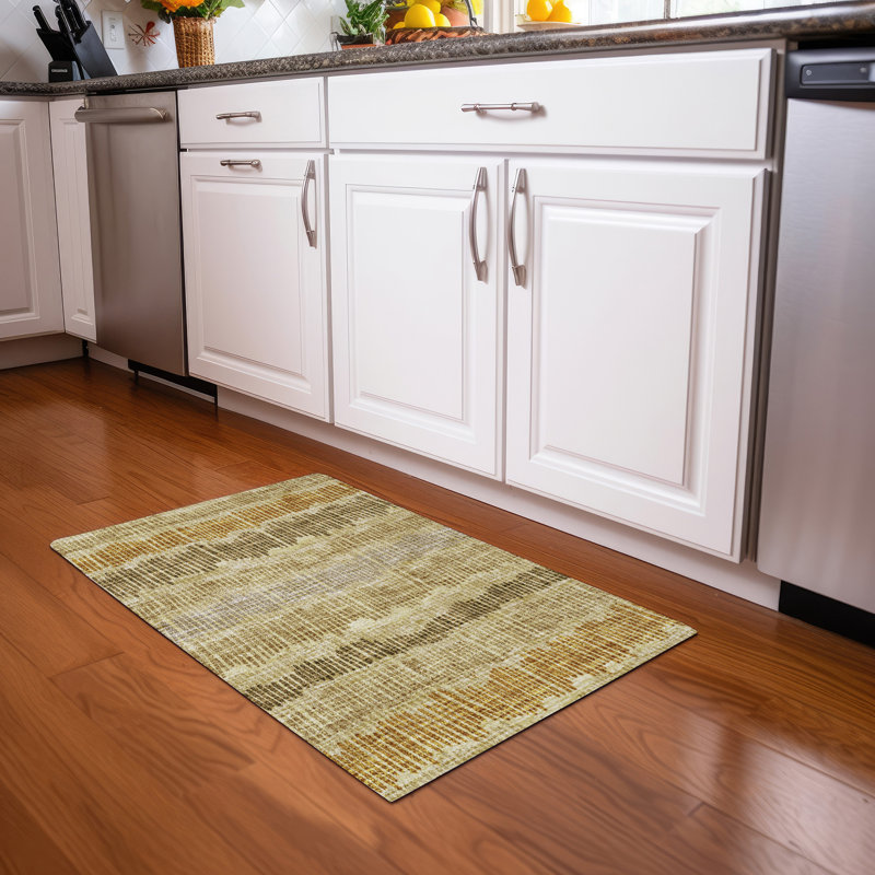 Premium Machine Washable Prisco Gold Rug, Rectangle 1'8" x 2'6"