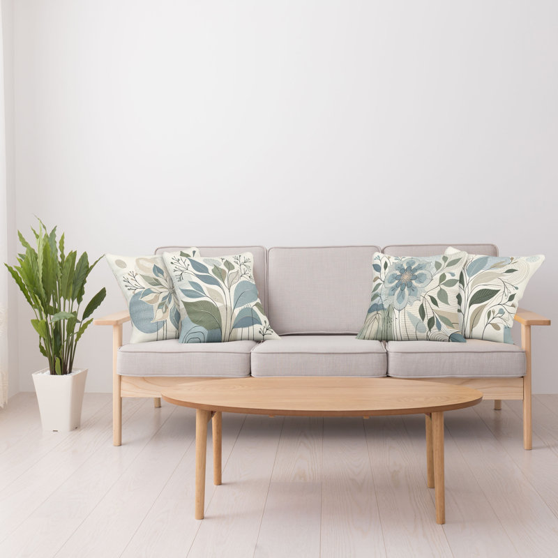 Ambesonne Leaves Throw Pillow Cover Set of 4 Modern Soft Colors Branches, 18"H x 18"W