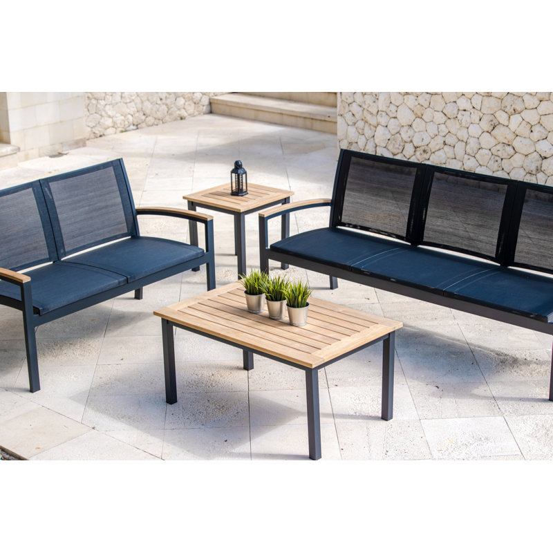 Tribeca Aluminum Teak Sling Stacking 3 - Seater Sofa, Silver/Brown