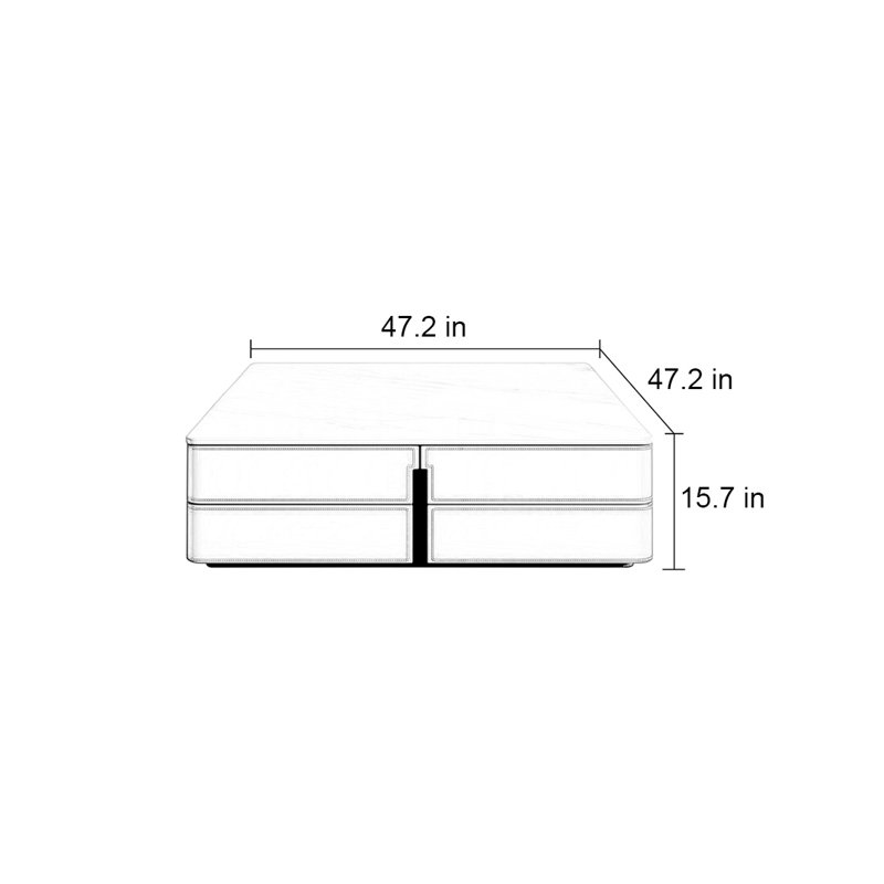 Table basse carrée moderne en ardoise, H 15,7 po x L 47,2 po x l 47,2 po, Gris